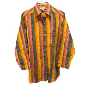 Christian Dior‎ Paris New York Leaf Striped Multi-Color Button Down Shirt Size 8